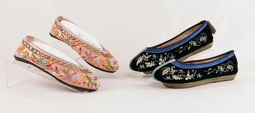 TWO PAIR LADIES SLIPPERS, CHINA, EARLY 20th C
