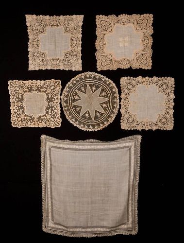 SIX FINE LACE OR EMBROIDERED HANDKERCHIEFS, 19TH C.