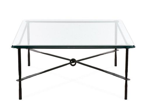 Giacometti Style Hand Hammered Iron & Glass Table