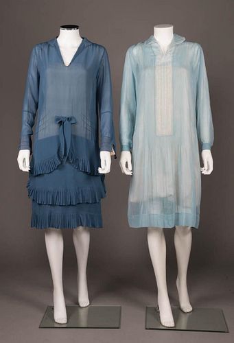 TWO BLUE DAY DRESSES, AMERICA, 1920s