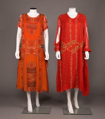TWO ORANGE PARTY DRESSES, 1920s