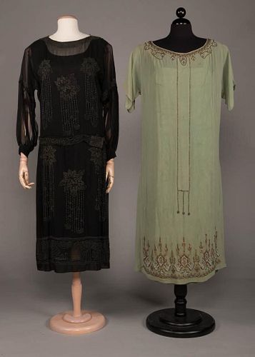 TWO BEADED DRESSES, EARLY 1920s