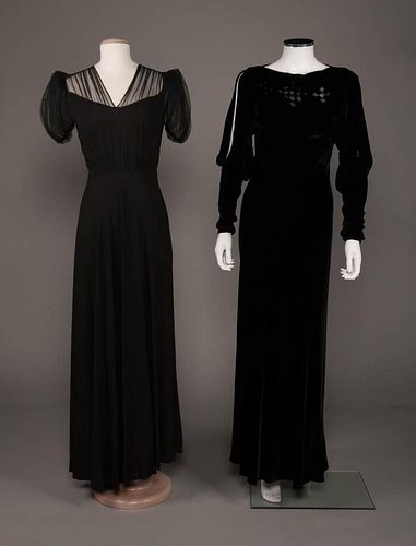 TWO BLACK PARTY DRESSES, c. 1940
