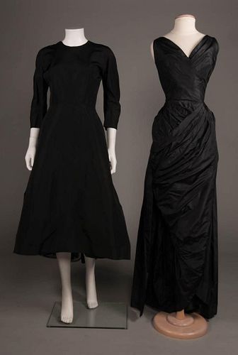TWO BLACK SILK EVENING DRESSES, FRANCE & AMERICA,