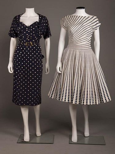 TWO POLKA DOT DRESSES, FRANCE & AMERICA, 1950