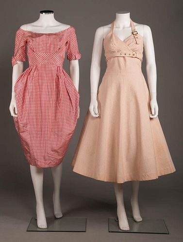 TWO RED & WHITE DAY DRESSES, AMERICA, 1950-1956