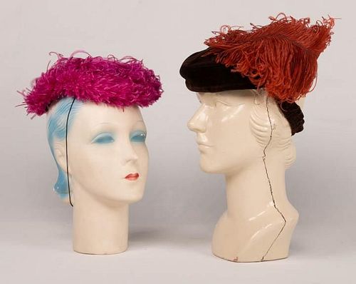 TWO FEATHERED HEADPIECES, 1940s