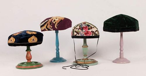 FOUR MENS HATS, CENTRAL ASIA, 20TH C