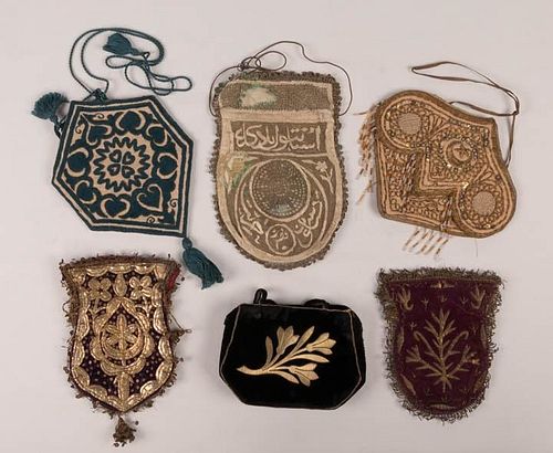 FIVE EMBROIDERED PURSES, 1880-1910