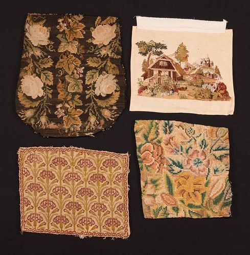 FOUR CANVAS WORK EMBROIDERY PANELS, 18th & 19th C.