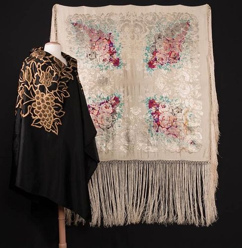 ONE LAME & ONE EMBROIDERED SHAWL, 1920-1930s