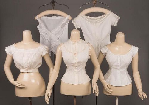 FIVE CORSET COVERS, MID-LATE 1800s