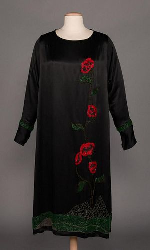 SILK BEADED POPPY DRESS, c. 1920