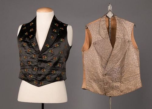 TWO MENS SILK VESTS, MID 19TH C