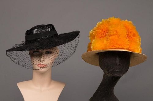 TWO STRAW HATS: ONE DIOR,1970s & ONE RAFFIA, 1960s