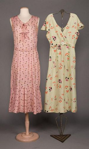 TWO SILK DAY DRESS ENSEMBLES, 1930s
