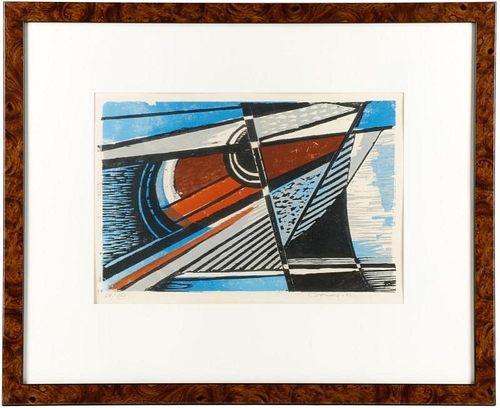 Werner Drewes '82 Signed Woodcut, "Dynamic Thrust"