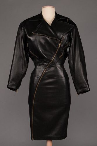 AZZEDINE ALAIA BLACK LEATHER ZIPPER DRESS, 1985