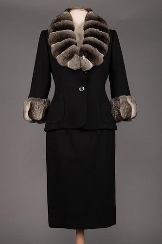 CHINCHILLA TRIMMED WOOL DINNER SUIT, 1990s
