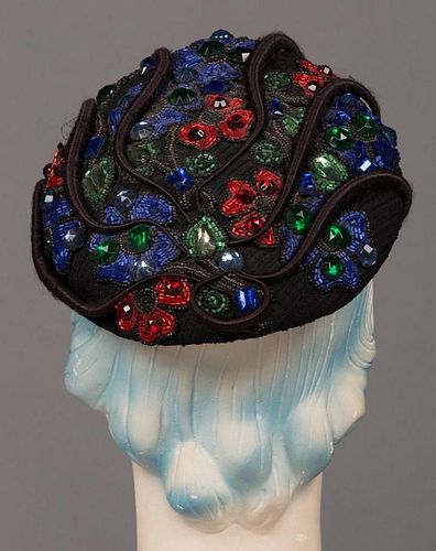 LILLY DACHE JEWELED EVENING HAT, NEW YORK, 1940s