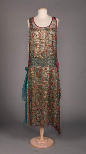 BEADED GOLD LACE & LAME EVENING DRESS, 1920s