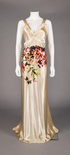 PRINTED SILK CHARMEUSE EVENING GOWN, 1930s