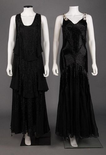 TWO SLEEVELESS BEADED EVENING GOWNS, 1930s