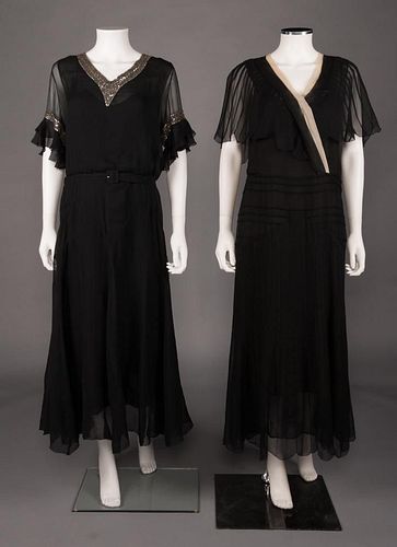 TWO BLACK CHIFFON EVENING GOWNS, 1930s