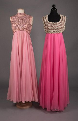 TWO PINK BEADED EVENING GOWNS, 1960s