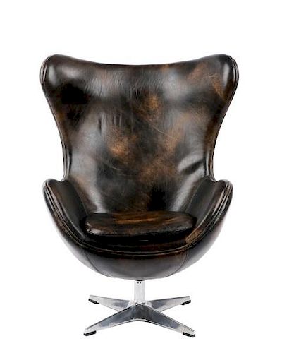 Modernist Style 'Egg' Lounge Chair w/Brown Leather
