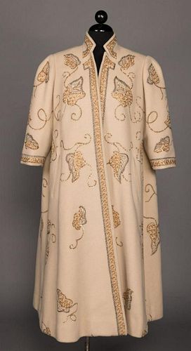 GOLD EMBROIDERED CASHMERE EVENING COAT, mid 20TH C.