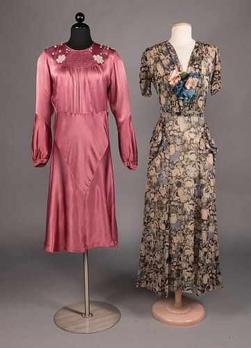 TWO SILK EVENING DRESSES, 1930s
