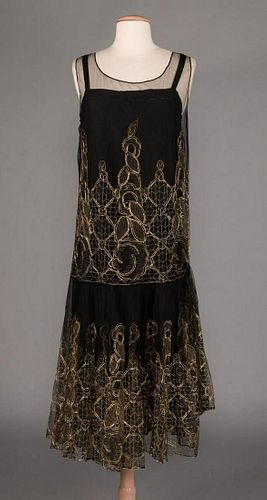 GILT EMBROIDERED DECO EVENING DRESS, LATE 1920s