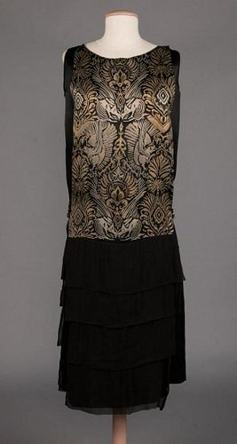 GOLD & SILVER STENCILED EVENING DRESS, 1920s