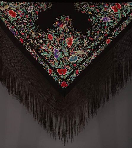 EMBROIDERED EXPORT SHAWL, CHINA, 1890-1900