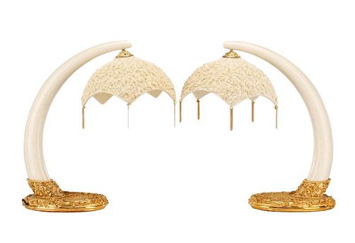 Pair of Chinese Simulated Bone Table Lamps