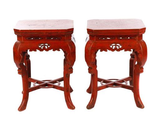 Pair of Chinese Red Lacquered Tables or Stands