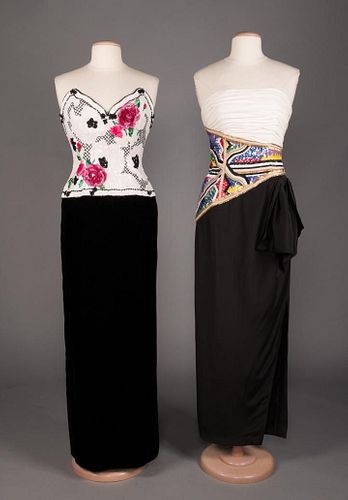 TWO STRAPLESS & BEADED BALLGOWNS, 1980-1990s