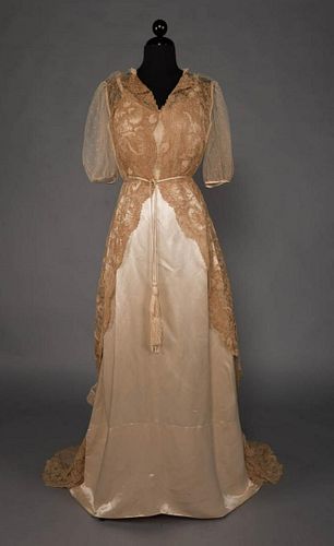 CHARMEUSE & BRUSSELS MIXED LACE GOWN, c. 1910