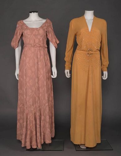 TWO FLOOR LENGTH PARTY DRESSES, 1930-1940s