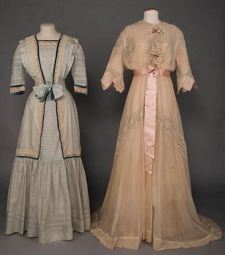 TWO EDWARDIAN DAY DRESSES, AMERICA, 1908 & 1909
