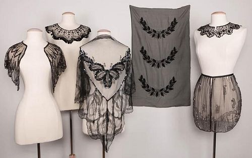 BLACK BEADED DRESS ELEMENTS, 1920-1950s