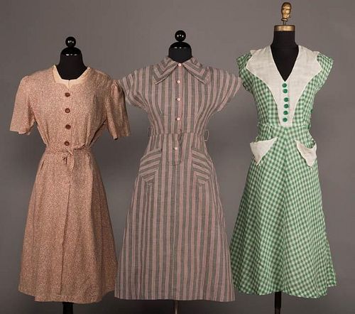 THREE COTTON DAY DRESSES, 1940-1950s