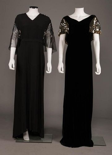 TWO BLACK EVENING GOWNS, 1930s