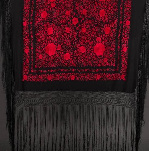 EMBROIDERED EXPORT SHAWL, CHINA, 19TH C