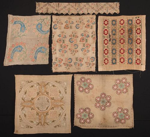 SIX EMBROIDERED FRAGMENTS, MIDDLE EAST, 19TH C