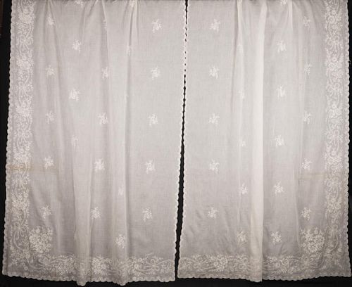 GROUP OF TAMBOUR EMBROIDERED CURTAINS & CAFÃ‰ CURTAINS