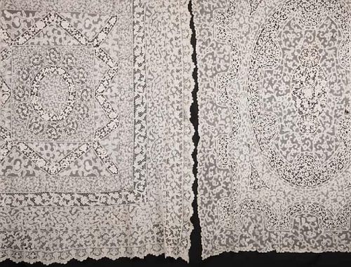 TWO HANDMADE LACE TABLE CLOTHS, 1890-1910