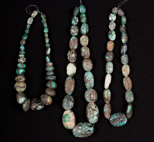 THREE STRANDS TURQUOISE BEADS, AFGHANISTAN