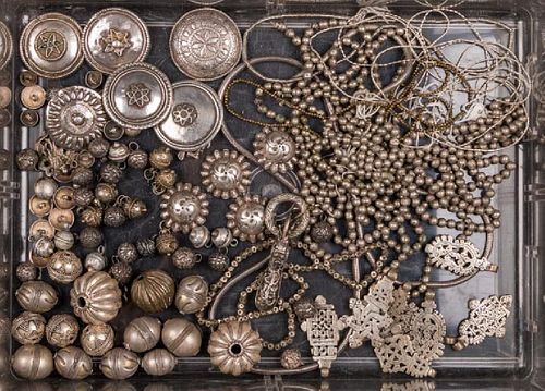 SILVER BUTTONS & BEADS, CENTRAL ASIA & TIBET